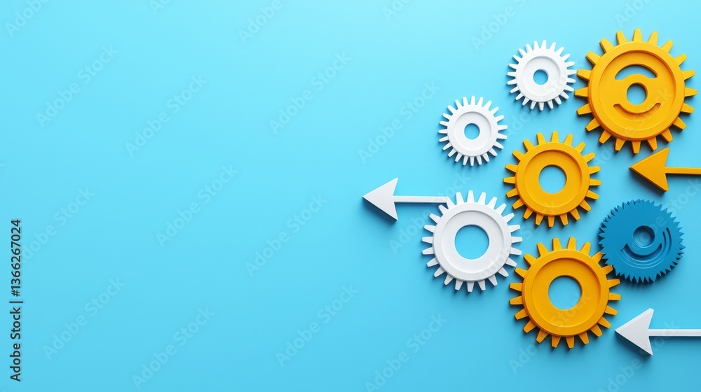 Poster 2025 goal setting vision and strategy concept. colorful gears and arrows on a blue background repres
