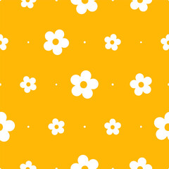 Seamless pattern with white flowers on yellow background for Your spring  natural design