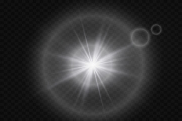 Bright explosion of star rais with glare. Sparkling magical dust particles. EPS 10 vector.