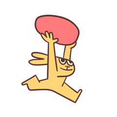 Easter bunny running and holding an easter egg, cartoon quirky cute illustration.