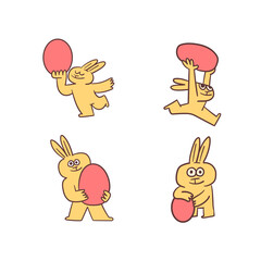 easter bunnies with easter eggs, cute illustrations pack, quirky cute cartoons