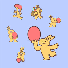 easter bunnies with easter eggs, cute illustrations pack, quirky cute cartoons