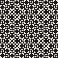 Seamless florals and squares vector pattern in black and white. Graphical illustration for a unique wall decor, textiles and interior design.