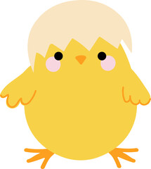 A chick with a shell on its head. Playful cartoon character