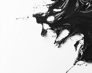 Pouring Black Paint Creates Abstract Design on White Background