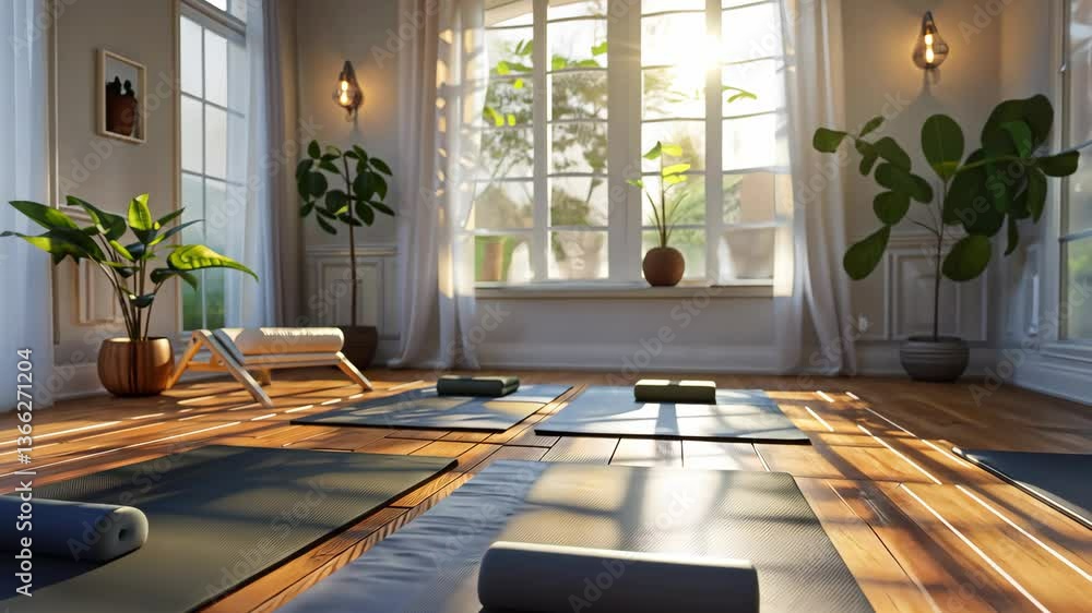 Poster pilates session with exercise mats, flexible and precise, highlighting core strength