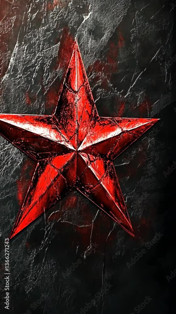 Aufkleber red star symbol against a textured black background creates a striking visual in a modern art settin