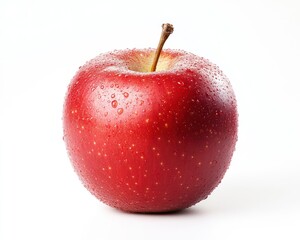 Fresh Red Apple with Water Droplets on a White Background