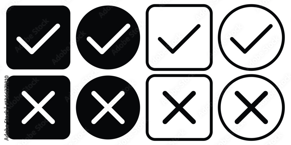 Poster tick and cross signs. yes and no. false and true, right and wrong. correct and incorrect, accept and