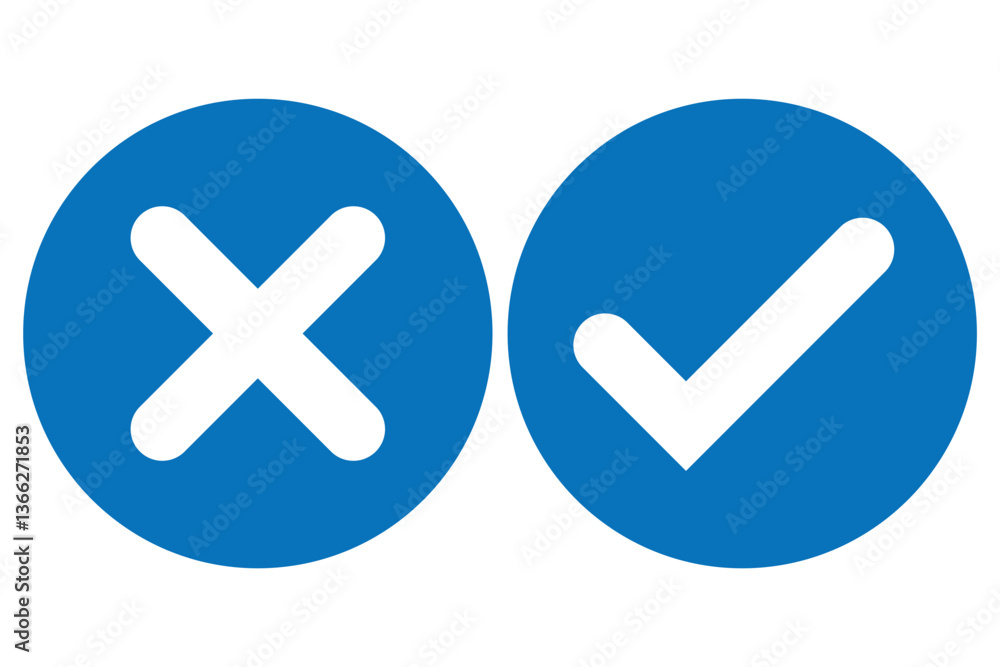 Poster tick and cross signs. yes and no. false and true, right and wrong. correct and incorrect, accept and