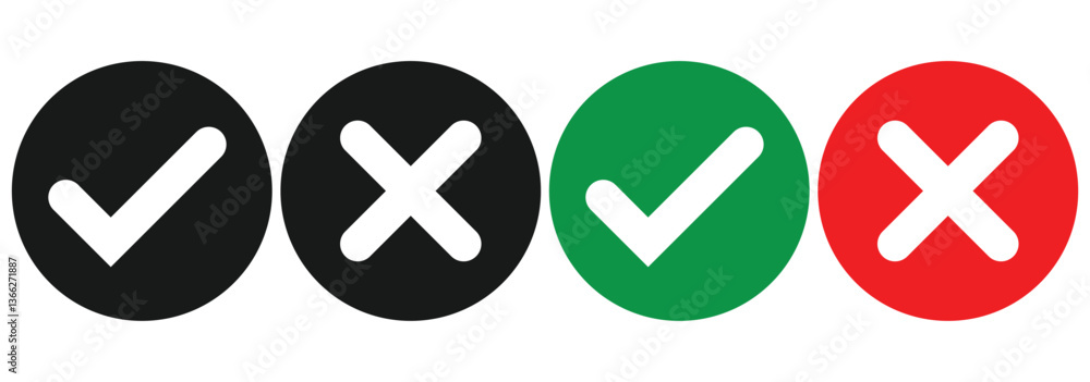 Poster tick and cross signs. yes and no. false and true, right and wrong. correct and incorrect, accept and