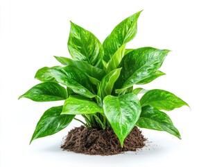 Pothos Plant Growing in Soil Isolated on White Background for Gardening