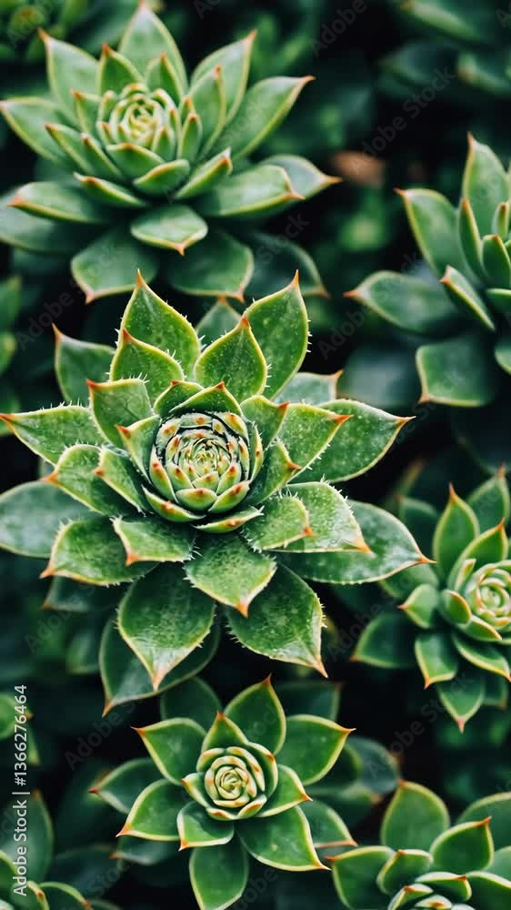 Poster Beautiful green succulents thriving in a natural setting with intricate patterns and textures