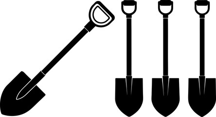 Black shovel tools vectors collection black and white, Vector of shovel simple set design