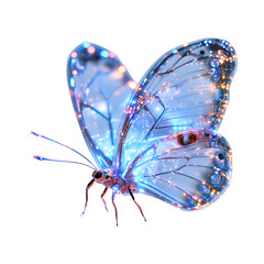 Holographic Butterfly Made of Radiant Digital Light Isolated on Transparent Background
