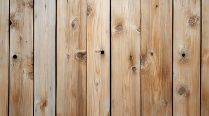 Obraz premium Vertical wooden planks create light brown wall texture. Natural wood grain patterns, knots visible. Planks arranged in precise grid. Design element offers warmth, rustic charm. Ideal for interior