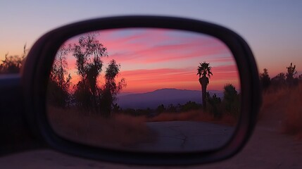 Sunset Reflected in Car Mirror.