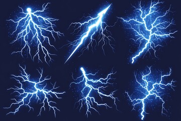 Electric bolts and flashes shown against a dark blue background