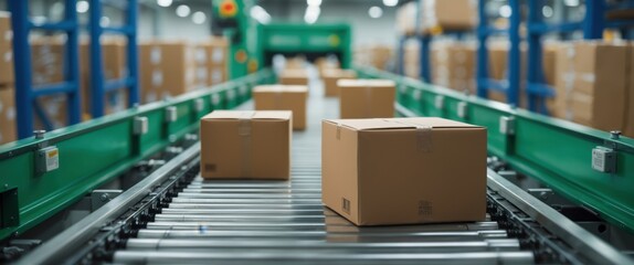 efficient warehouse operations with conveyor belt moving boxes