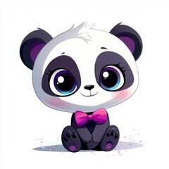 Fototapeta premium Adorable Cartoon Baby Panda with Purple Bow Tie
