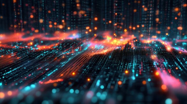 Abstract Digital Data Stream Futuristic Technology Background with Glowing Lines and Particles