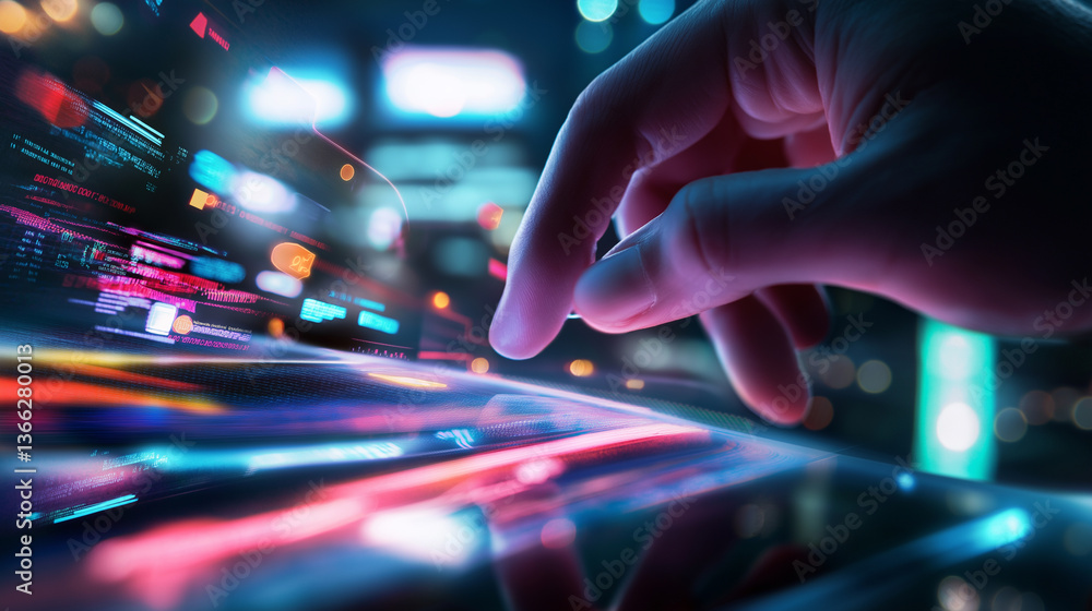 Aufkleber a hand interacting with a glowing digital touchscreen interface, symbolizing futuristic technology, 