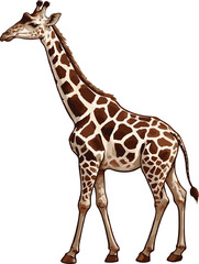 Naklejka premium Giraffe standing gracefully in an open savanna landscape during daylight hours