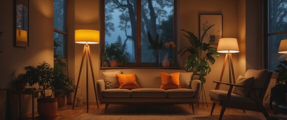 contemporary living room with stylish decor and greenery