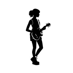 Girl playing electric guitar during a music performance in a relaxed atmosphere