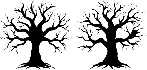 Black branch tree vectors collection black and white, Vector of various trees set design