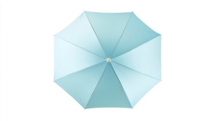 Stylish light blue umbrella isolated on white background. Open canopy offers protection from rain sun. Portable accessory perfect for seasons. High-quality design with smooth fabric. Durable handle