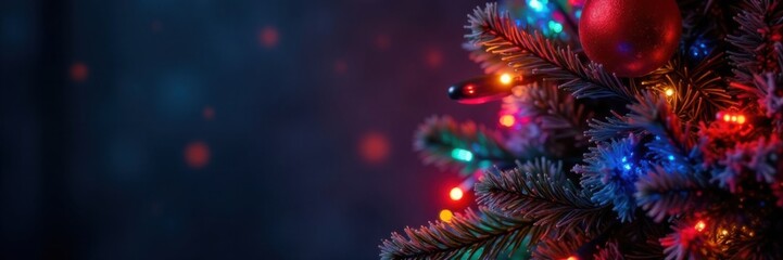 Electric Christmas tree with colorful cables and twinkling lights illuminates a dark room, electric, tree, cables