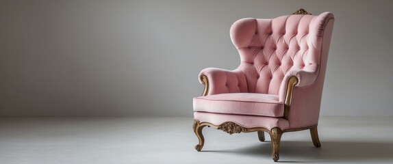 elegant pink chair with gold frame in modern interior setting