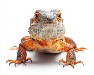 Obraz premium Bearded Dragon Looking Forward with Vibrant Colors on a White Background