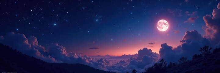 Celestial canvas with twinkling stars and a silvery moon, stars, nebula, space