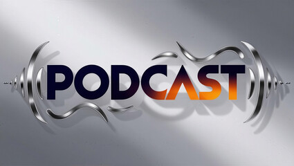 Modern minimalist logo design featuring bold "Podcast" text in sleek geometric typography with a vibrant gradient from deep navy to electric orange; ideal for branding.  