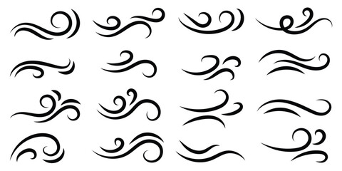 Blowing wind doodle. Blowing wind icon. Blowing wind outline icons. Hand drawn air wave icon. Climate sketch element. Windy weather symbol. Vector llustrator