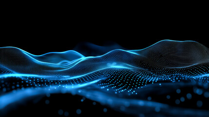 Vibrant blue waves of light dance in a digital landscape, illuminating the void with a mesmerizing...