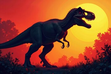 Enormous T-Rex Silhouette with Skull and Bones, t rex, fossil