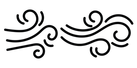 Blowing wind doodle. Blowing wind icon. Blowing wind outline icons. Hand drawn air wave icon. Climate sketch element. Windy weather symbol. Vector llustrator