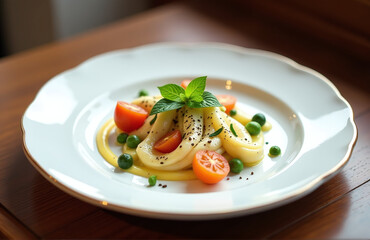 Large Serving Dish With A Rim Around The Edge Often Used As An Appetizer Or Side Plate In Fine Dining Settings.