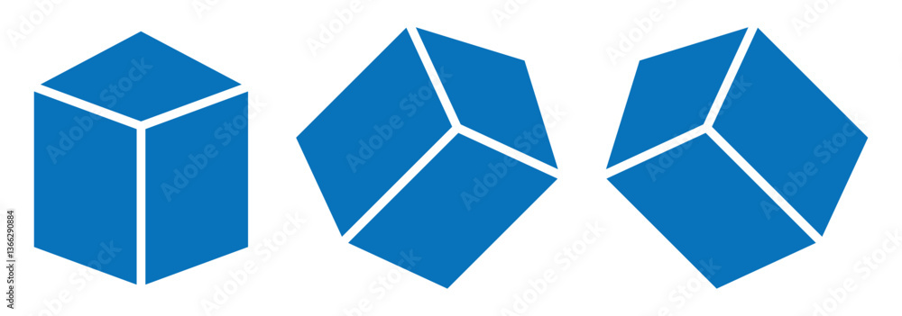 Poster set of cubes vector icons. 3d cube ui icon. blue simple cube pictogram. geometric cube icons collect