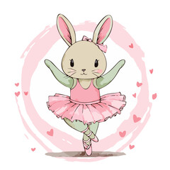 A soft and delicate female bunny with smooth, well-textured fur, wearing a light peach-pink ballerina dress