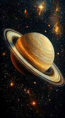 Golden Saturn rings universe stars high resolution picture
