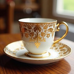 intricate gold leaf design on fine china and glassware , gold, luxury
