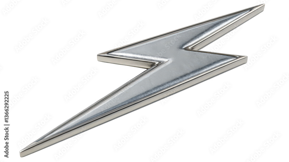 Poster a shiny metallic lightning bolt symbol with sharp angles and a sleek design.