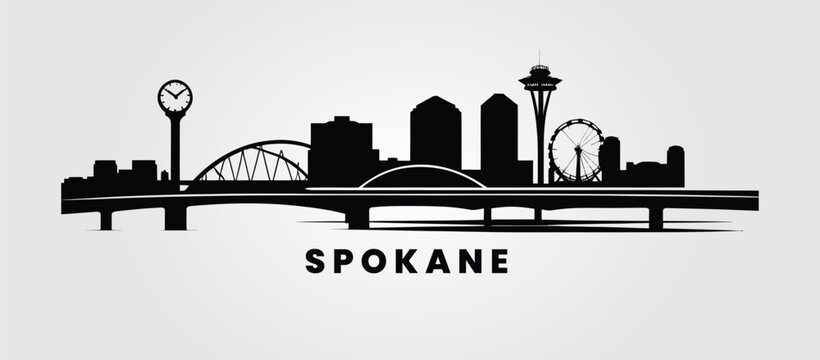 Minimalist Spokane &ndash; City Silhouette with Clock Tower
