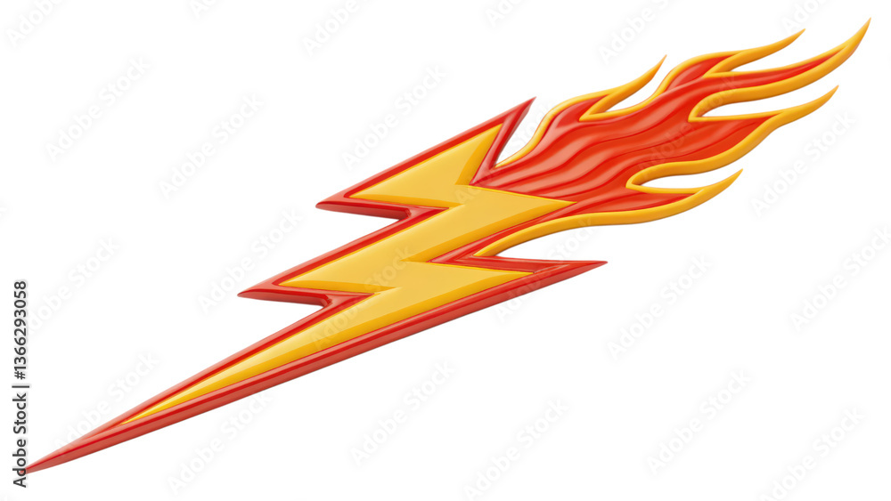 Poster A vibrant, stylized lightning bolt with flames, featuring sharp angles and a dynamic design that conveys energy and movement.