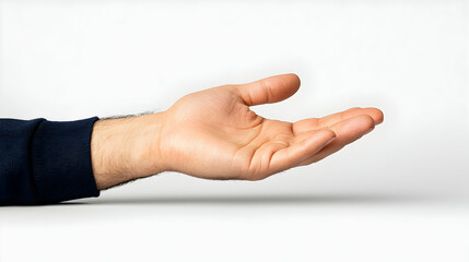 Obraz premium Open Male Hand Reaching Out on White Background