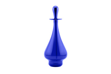 Blue glass perfume bottle on transparent background.